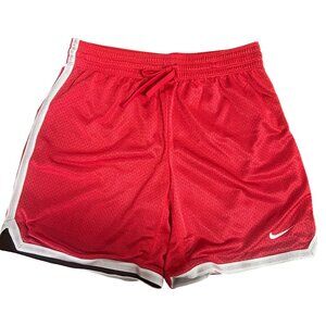 Nike Dri-Fit Red Mesh Womens S Training Shorts W/ Drawstring & White Trim EUC